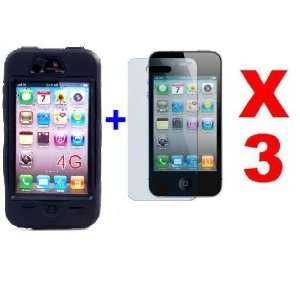  Hard Protective Case for iPhone 4G   Black + 3 Clear 
