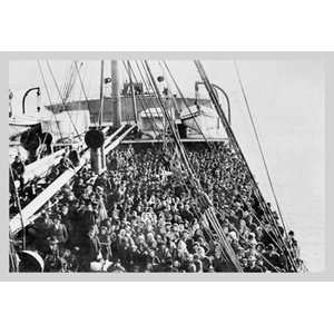 Crowd of Immigrants Standing on Deck   12x18 Gallery Wrapped Canvas 