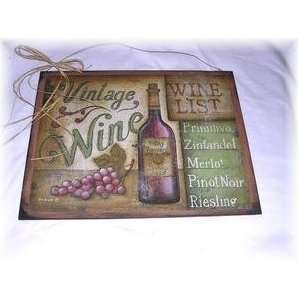 Vintage Wine List Sign Wooden Kitchen Wall Art Sign Merlot Pinot 