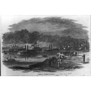 Admiral Porters flotilla,boats on river,1864,Harpers Weekly,people 