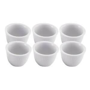  HIC 5 ounce Porcelain Ribbed Set of 6 White Custard Cup 