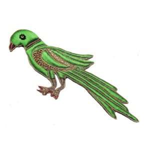  1 Parrot Style Green Thread Gold Bullion Applique Patch 