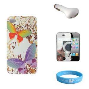  Butterfly Snap on Carrying Case for iPhone 4 + USB Car 