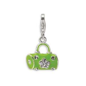 Amore LaVita(tm) Sterling Silver Green Enameled and Crystal Purse w 