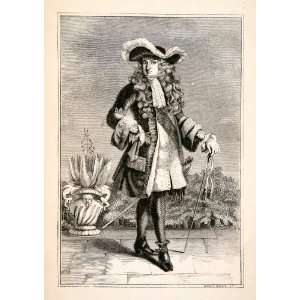   17th Century Costume French Monarch Fashion   Original Wood Engraving