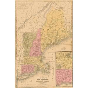  Mitchell 1840 Antique Map of New England Sports 