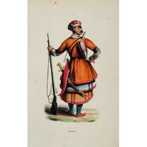  1845 Print Costume Circassian Soldier Gun Sword Bow   Hand 