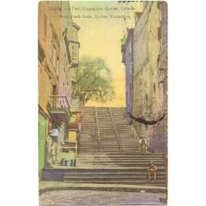 1930s Vintage Postcard Steps on Rue Petit Champlain   Quebec City 