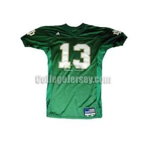 Green No. 13 Game Used Notre Dame Adidas Football Jersey  