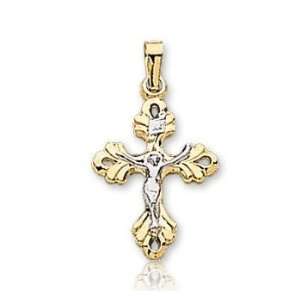  14k Two Tone Gold True Faith Ornate Carved Crucifix 
