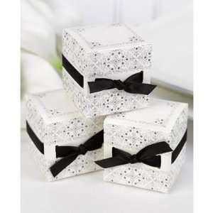   Weave Favor Boxes in White with Black Ribbons   2x2x2   pack of 25