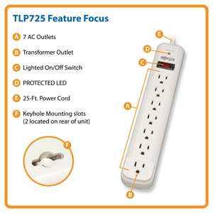  Tripp Lite TLP725 7 Outlet Surge Protector (25ft Cord 
