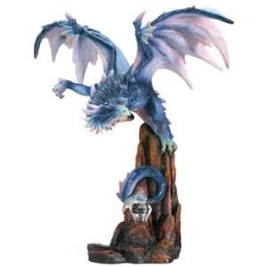  Blue Dragon on a Rock Figurine   Cold Cast Resin   8.25 