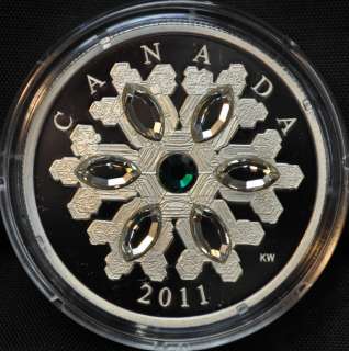 2011 Canada $20 Silver Coin Emerald Crystal Snowflake  
