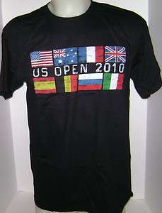 USTA Mens Tennis T  Shirt 2010 US Open Flag Design Black  