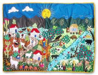 SUNNY ANDEAN FARM Peru FOLK ART Patchwork Wall Hanging Tapestries 