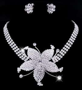26971 White Flower 3Row Rhinestone Crystal Festival Party Necklace 
