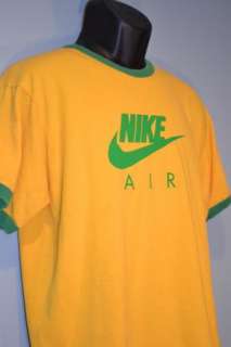 Mens Nike Vintage T Shirt VTG Yellow and Green Swoosh Medium  