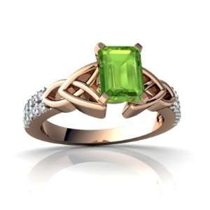  14k Rose Gold Emerald cut Genuine Peridot Engagement Ring 