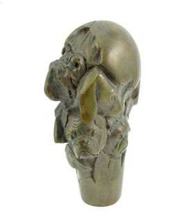 Solid Bronze Walking Stick Handle with Dog Heads  