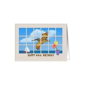  43rd Birthday Card with Brown Pelican and Flowers Card 