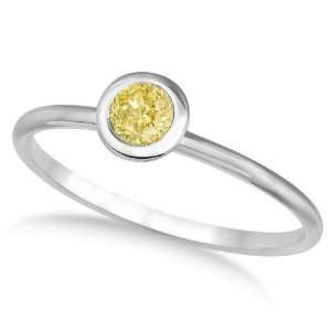 Fancy Yellow Canary Diamond Bezel Set Solitaire Ring 14k White Gold (0 