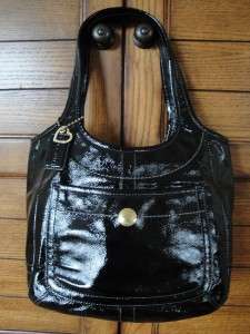 COACH *11012 *BLACK LEGACY TEXTURED CALF PATENT LEATHER ERGO TOTE 