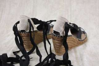Burberry Black lace up Espadrille Wedge Sandals Nova Check 40 10 US 