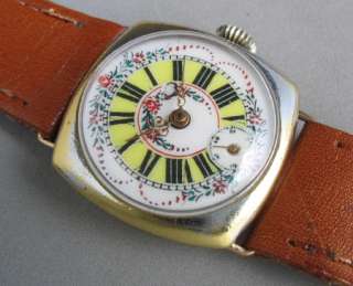 Antique early old wrist watch multi color enamel dial  