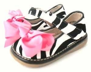 Girls Squeaky Shoes ZEBRA Add a Bow Leather 4 5 6 7 8  