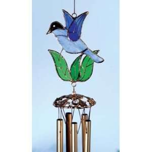   Art Small Blue Songbird Stained Glass Wind Chimes Patio, Lawn