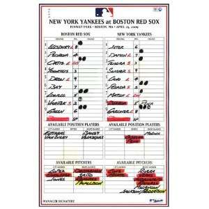  Yankees at Red Sox 4 25 2009 Game Used Lineup Card Sports 
