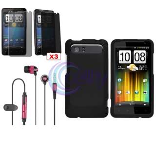 Snap ON Black Hard Case+Red Headphone+Privacy Protector for HTC Rider 