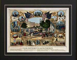 The 15th Amendment Abraham Lincoln Slavery 1870 print  