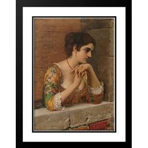   Framed and Double Matted Venetian Beauty on Balcony