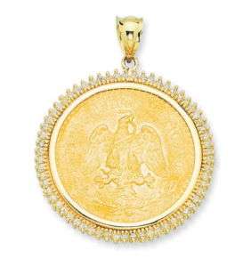 14K Gold CZ Bezel Pendant for 22K Mexican 50 Pesos Coin  