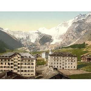 Vintage Travel Poster   Saas Fee the hotels Valais Alps of Switzerland 