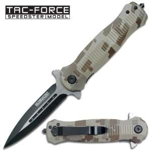   Camo Handle Spring Assist Knife With Window Breaker 