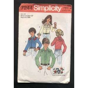   Western Shirt Sewing Pattern #7244 Size BOYS AND GIRLS Chest 26 inches