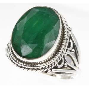   925 Sterling Silver SYNTHETIC EMERALD Ring, Size 8.25, 7.74g Jewelry
