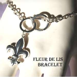  Bracelet Fleur de Lis Dangle Charm with Silver tone chain 
