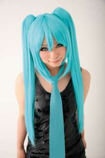 New Long Vocaloid Blue Clip on Ponytails Anime Cosplay Party Hair Full 