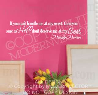MARILYN MONROE Quote Vinyl Wall Decal CANT HANDLE ME  