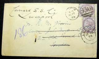 GREAT BRITAIN 1885 UNCLAIMED CUNARD SS TO LIVERPOOL  
