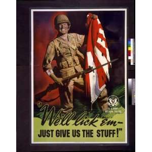  Poster World War,US soldier holding rifle,Japanese flag 