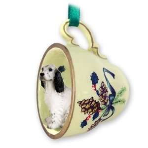   Green Holiday Tea Cup Dog Ornament   Black Belton