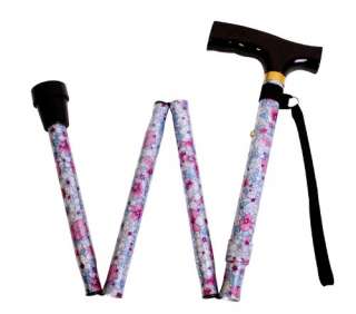 Ez2care Adjustable Folding Cane with Carrying Case, Pink Flower