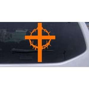 Orange 12in X 9.7in    Cross With Thorns Christian Car Window Wall 