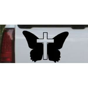 Black 16in X 11.3in    Butterfly With Cross Christian Car Window Wall 