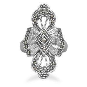 Marcasite Clear Baguette CZ Ornate Ring The Marcasite Cz Area Of The 